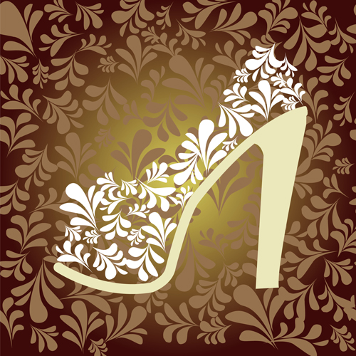 Shoes with floral background vector 02