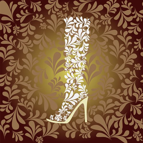 Shoes with floral background vector 03