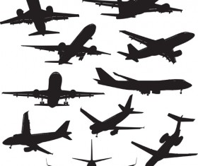 Silhouette aircraft set vector 02