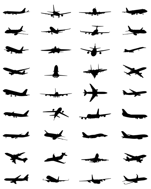 Silhouette aircraft set vector 03