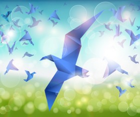 Spring background with origami birds vector