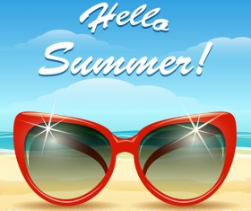 Summer sea and beach with sunglasses vector background 01