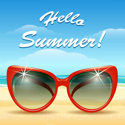 Summer sea and beach with sunglasses vector background 01