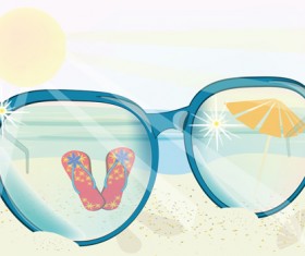 Summer sea and beach with sunglasses vector background 02