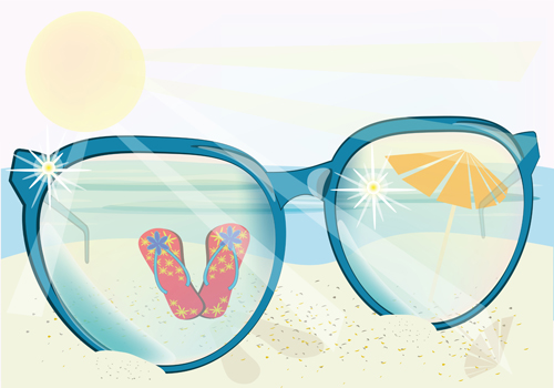 Summer sea and beach with sunglasses vector background 02
