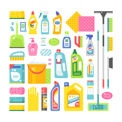 Various cleaning tools vector huge collection 03