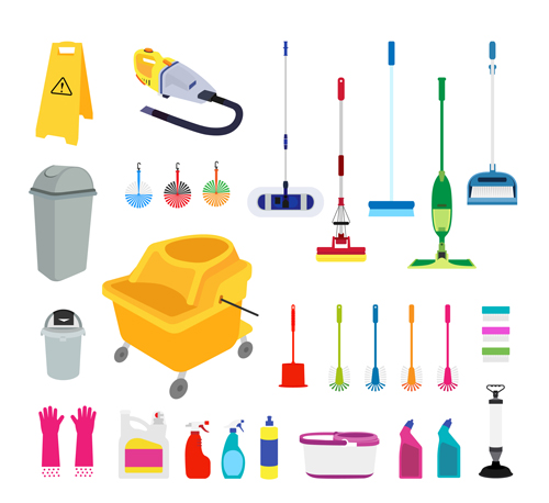 Various cleaning tools vector huge collection 05