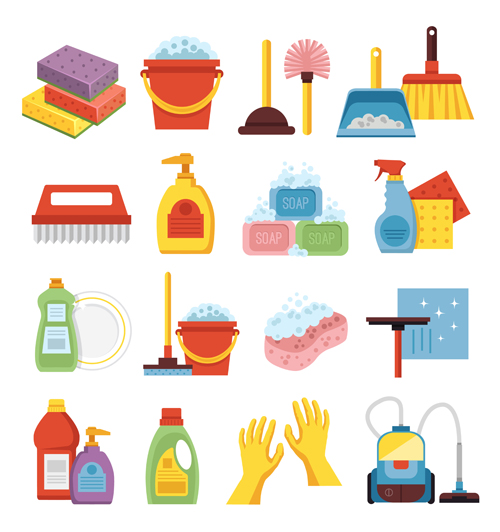 Various cleaning tools vector huge collection 07