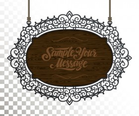 Vintage wooden signboard with Iron floral frame vector 01