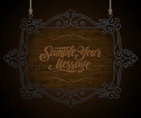 Vintage wooden signboard with Iron floral frame vector 04