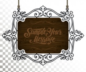 Vintage wooden signboard with Iron floral frame vector 06