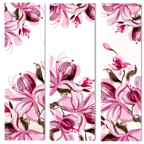 Watercolor magnolia flowers painted banners vector