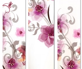 Watercolor pink flowers banners vector