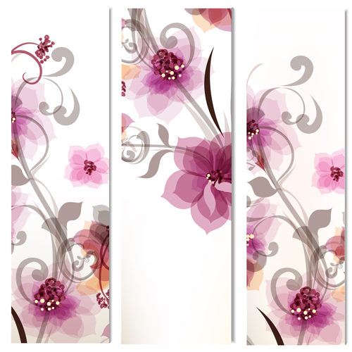 Watercolor pink flowers banners vector