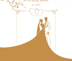 Wedding gold invitation card vector 01