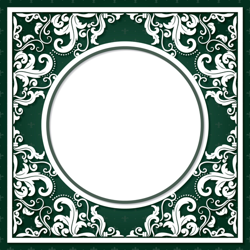 White floral frame with green background vector