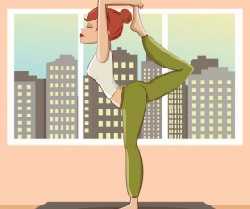 Woman doing yoga design vector set 02