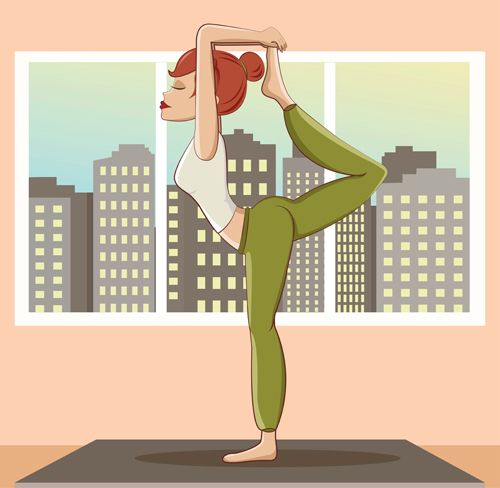 Woman doing yoga design vector set 02