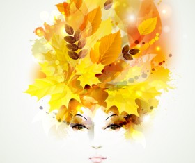 Women face with autumn leaves vector 01