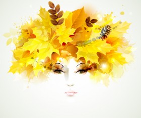 Women face with autumn leaves vector 02