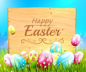 Wood billboard with easter background vector