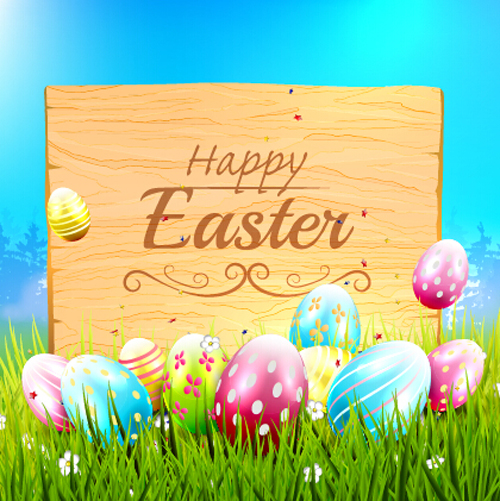 Wood billboard with easter background vector