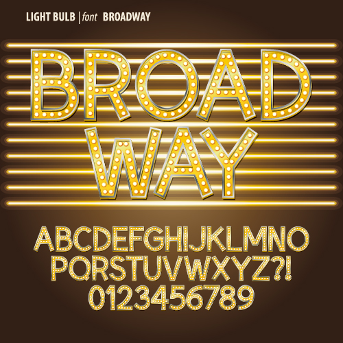 Yellow light blub alphabet with number vector