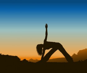 Yoga pose silhouetter with sunset background set 02