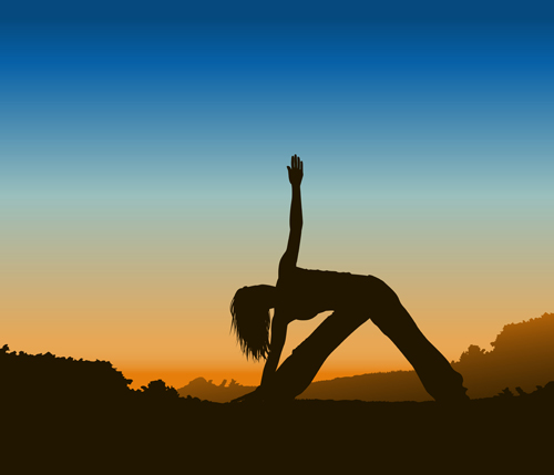 Yoga pose silhouetter with sunset background set 02