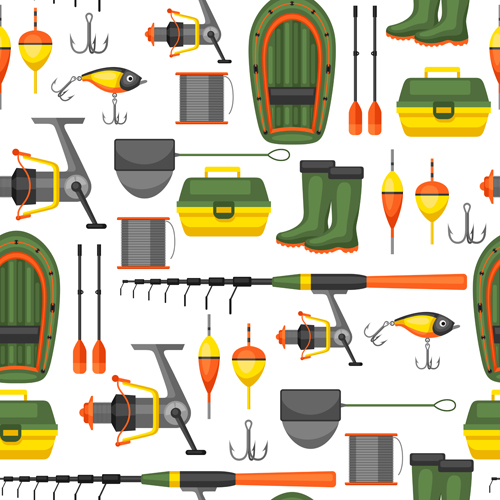 fishing elements seamless pattern vector 02