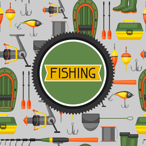 fishing elements seamless pattern vector 03