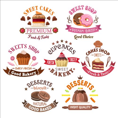 Bakery and pastry shop labels vector 02