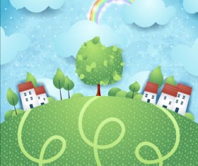 Beautiful countryside scenery cartoon vector 04