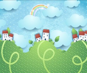 Beautiful countryside scenery cartoon vector 06