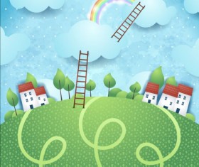 Beautiful countryside scenery cartoon vector 10