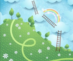 Beautiful countryside scenery cartoon vector 11