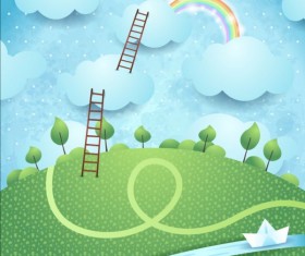 Beautiful countryside scenery cartoon vector 12