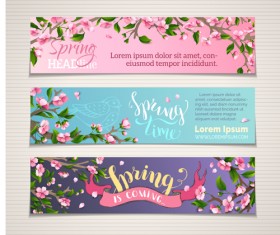 Beautiful flower with spring banners vector 01