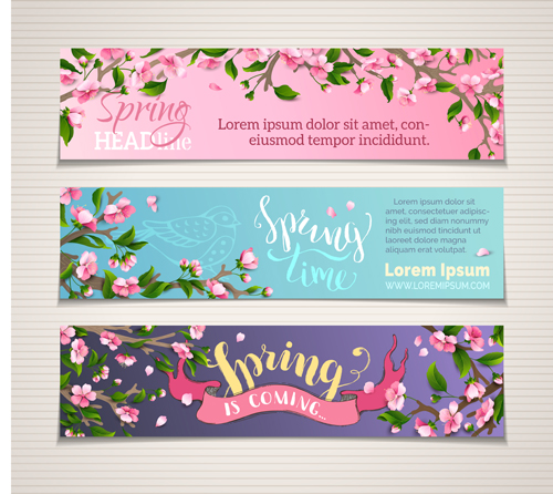 Beautiful flower with spring banners vector 01