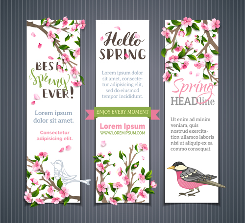 Beautiful flower with spring banners vector 02