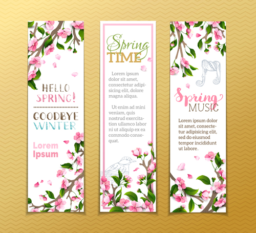 Beautiful flower with spring banners vector 03