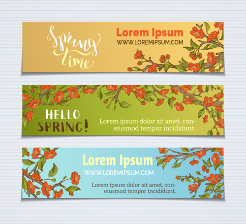Beautiful flower with spring banners vector 05