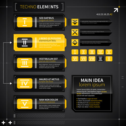 Black with yellow tech infographic vector 01