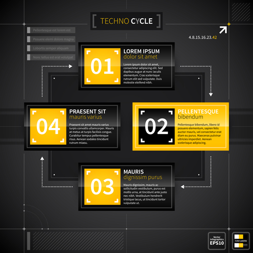 Black with yellow tech infographic vector 02
