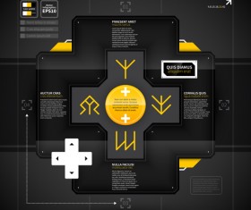 Black with yellow tech infographic vector 03