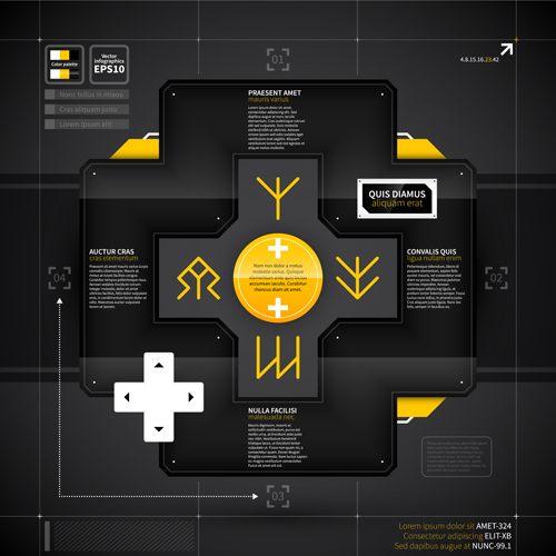 Black with yellow tech infographic vector 03