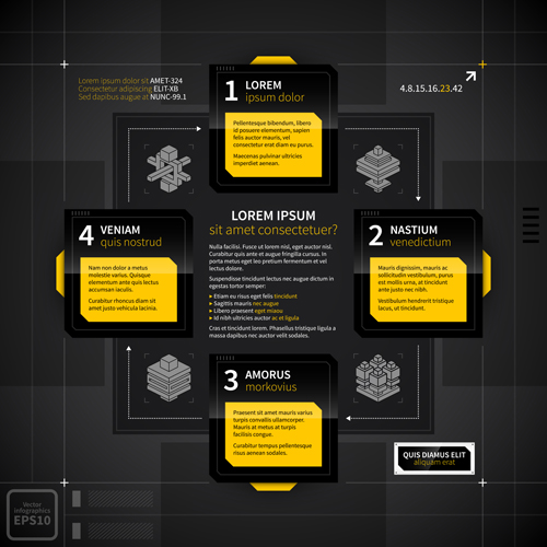 Black with yellow tech infographic vector 04