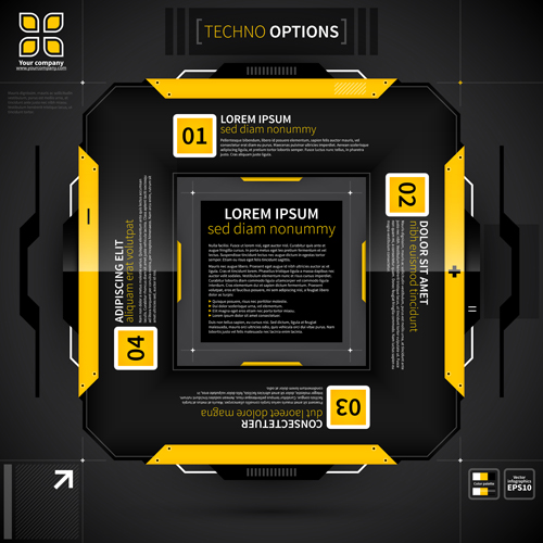 Black with yellow tech infographic vector 05