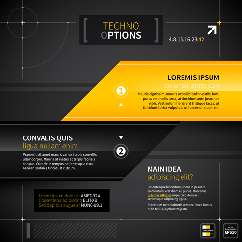 Black with yellow tech infographic vector 06