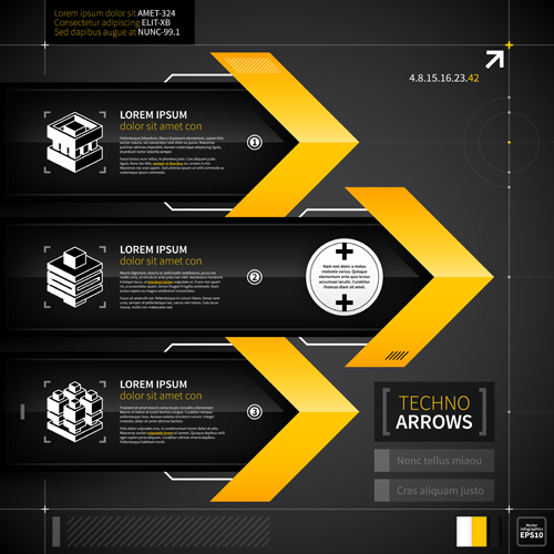 Black with yellow tech infographic vector 07